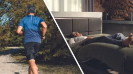 Side_by_side_of_man_running_then_sleeping_in_an_adjustable_bed